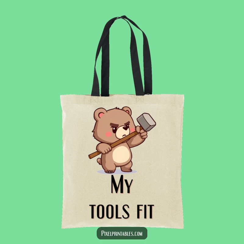 Funny Pixel Bear Hammer Tote Bag: Retro DIY Accessory, Super Funny Gift